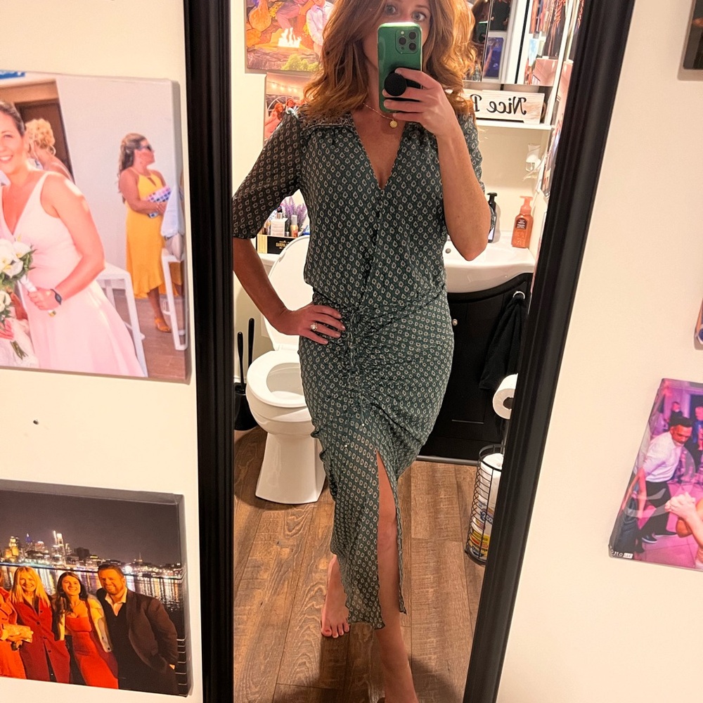 Veronica Beard Midi Ruched Dress Green - Picture 4 of 4
